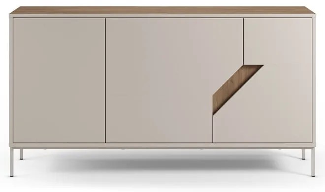 Krémszínű-natúr színű komód tölgyfa dekorral 150x80x40 cm Lilou – Marckeric