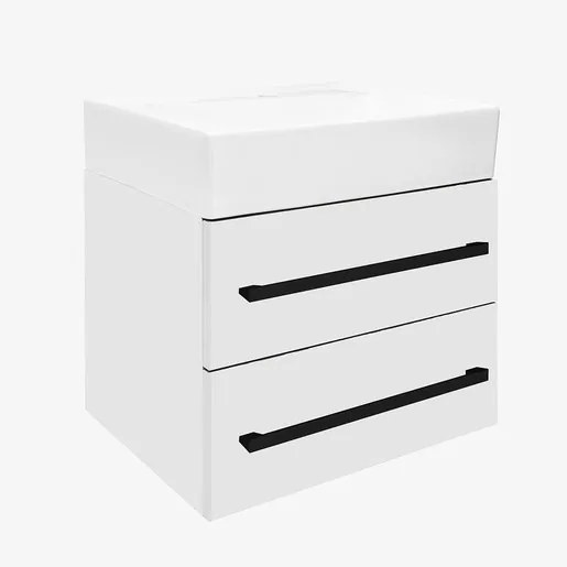 SAT Cube Way Fürdőszobaszekrény mosdóval és fekete fogantyúval 60x53x46 cm fehér fényes CUBE46C602BISATCWL