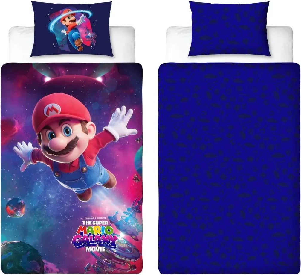 3D Pamut ágyneműhuzat MARIO GALAXY színes, 100% pamut Ágyneműhuzat mérete: 70 x 80 cm | 140 x 200 cm