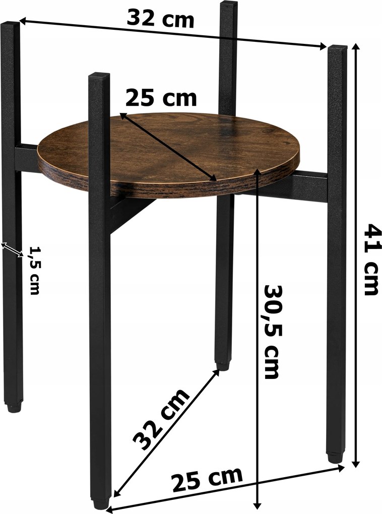 Kerek virágtartó állvány TAYLOR ⌀ 32 cm, rusztikus barna/fekete
