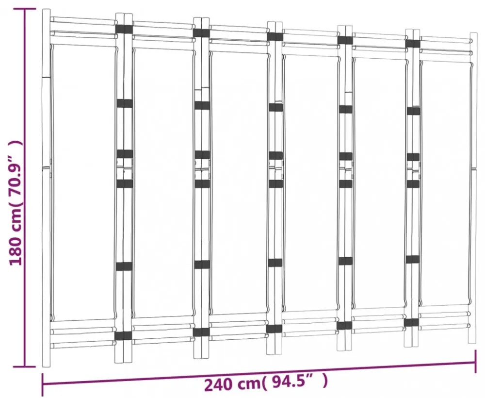 6 paneles összecsukható bambusz és vászon térelválasztó 240 cm
