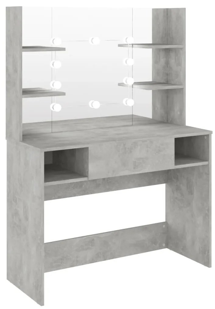 betonszürke LED-es MDF sminkasztal 100 x 40 x 135 cm