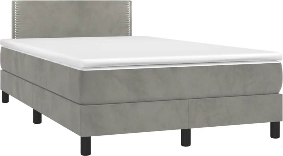 vidaXL világosszürke bársony rugós ágy matraccal 120 x 190 cm