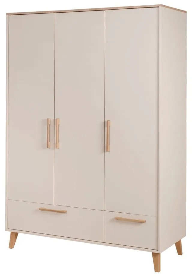 Krémszínű-natúr színű gyerek ruhásszekrény tölgyfa dekorral 138x200x55 cm Jil – Roba