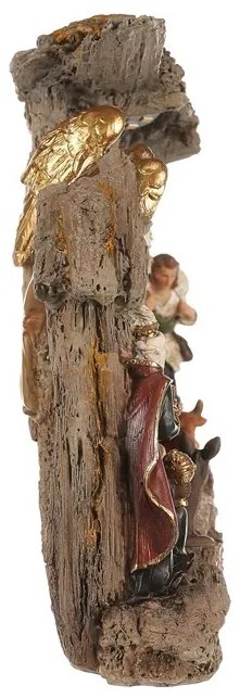 Karácsonyi dekoráció Betlehem három királyokkal ésangyallal, polirezín, LED, barna, 20x23x7cm