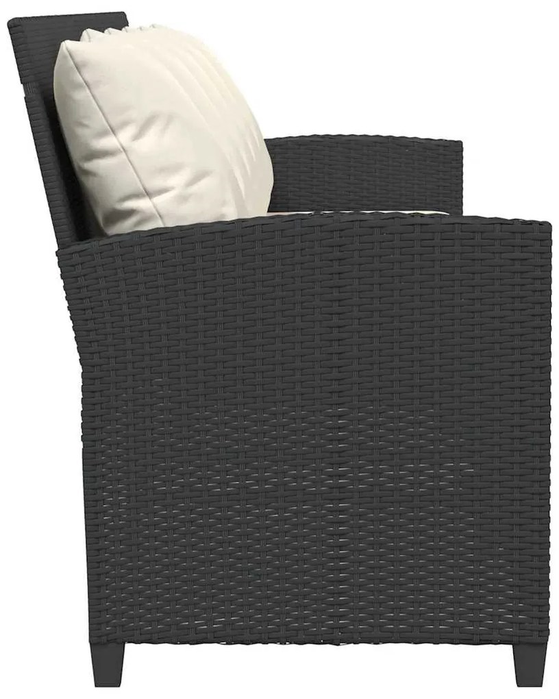 5 személyes fekete polyrattan kerti kanapé párnával