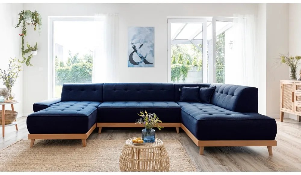 Dazzling Daisy sötétkék kinyitható U alakú kanapé, jobb oldalas - Miuform