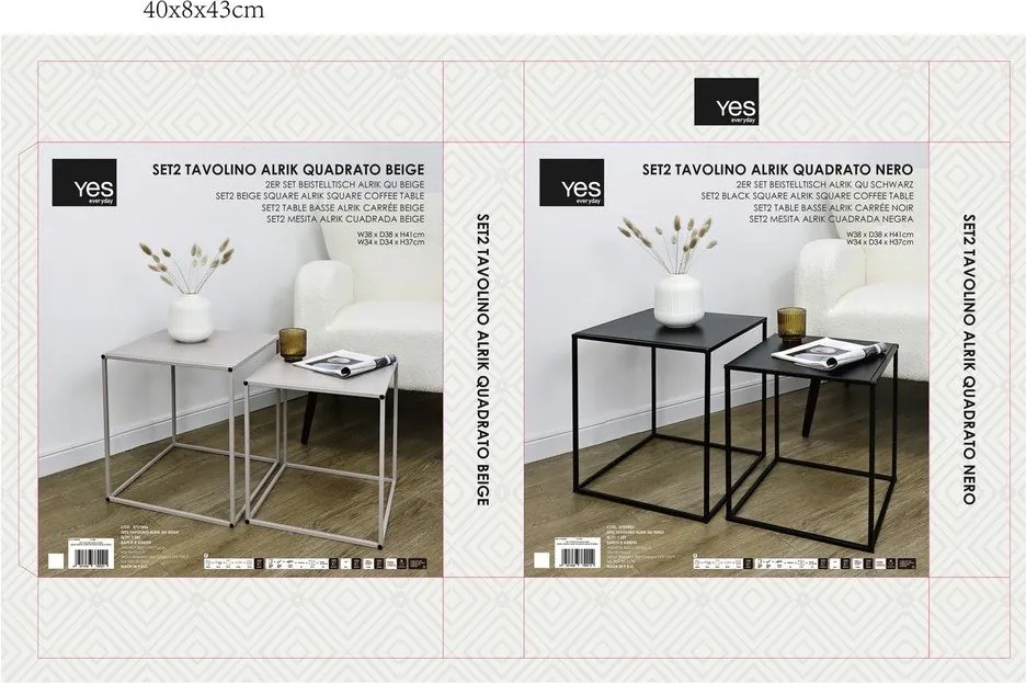 Fekete fém dohányzóasztal szett 2 db-os 38x38 cm Alrik – Yes Everyday