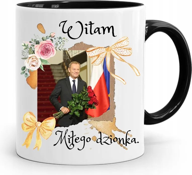 Donald Tusk Fekete Bögre Platform Ajándék fényképes nyomtatással