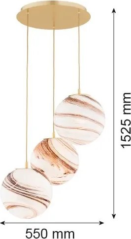ARGON 6299 ARUBA Többágú Függesztett Lámpa Üveggolyó, Csiszolt Sárgaréz E27 IP20