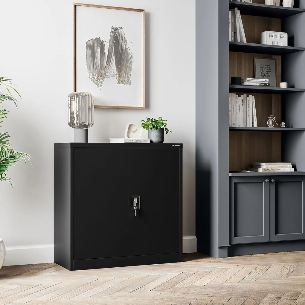 Alacsony fém irattartó szekrény BEATA, 900 x 930 x 400 mm, fekete