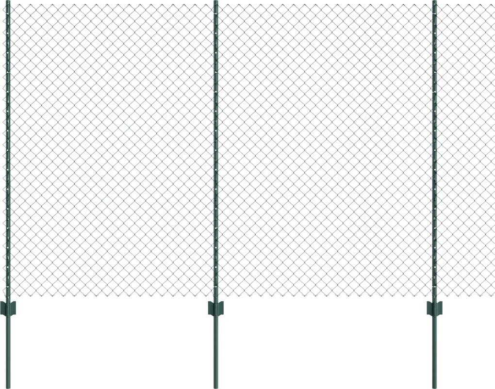 vidaXL Kerítés oszlopokkal Zöld 1,5 x 10 m Acél és PVC