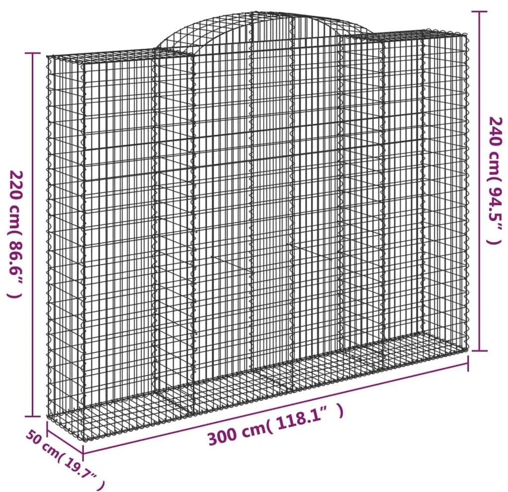 4 db íves horganyzott vas gabion kosár 300x50x220/240 cm