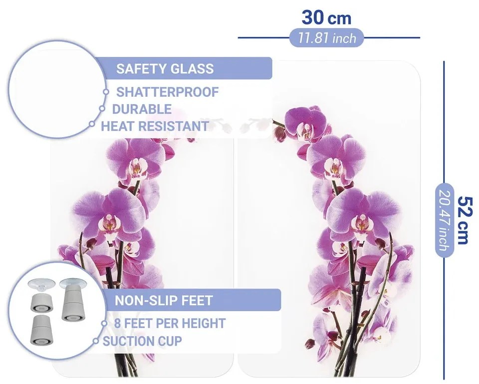 Edzett üveg tűzhely fedőlap szett 2 db-os 30x52 cm Orchid – Wenko