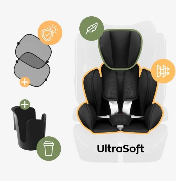 Gyerek autósülés, i-Size, állítható fejtámla, 76-150 cm, fekete