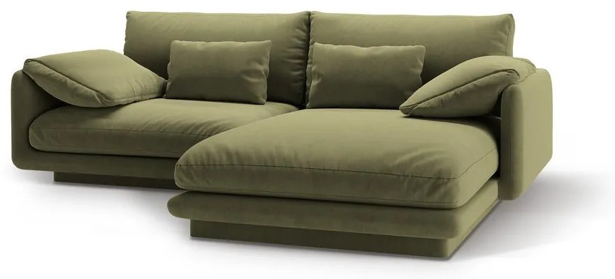 Világoszöld bársony sarokkanapé (jobb oldali-heverő résszel) Torino – Micadoni