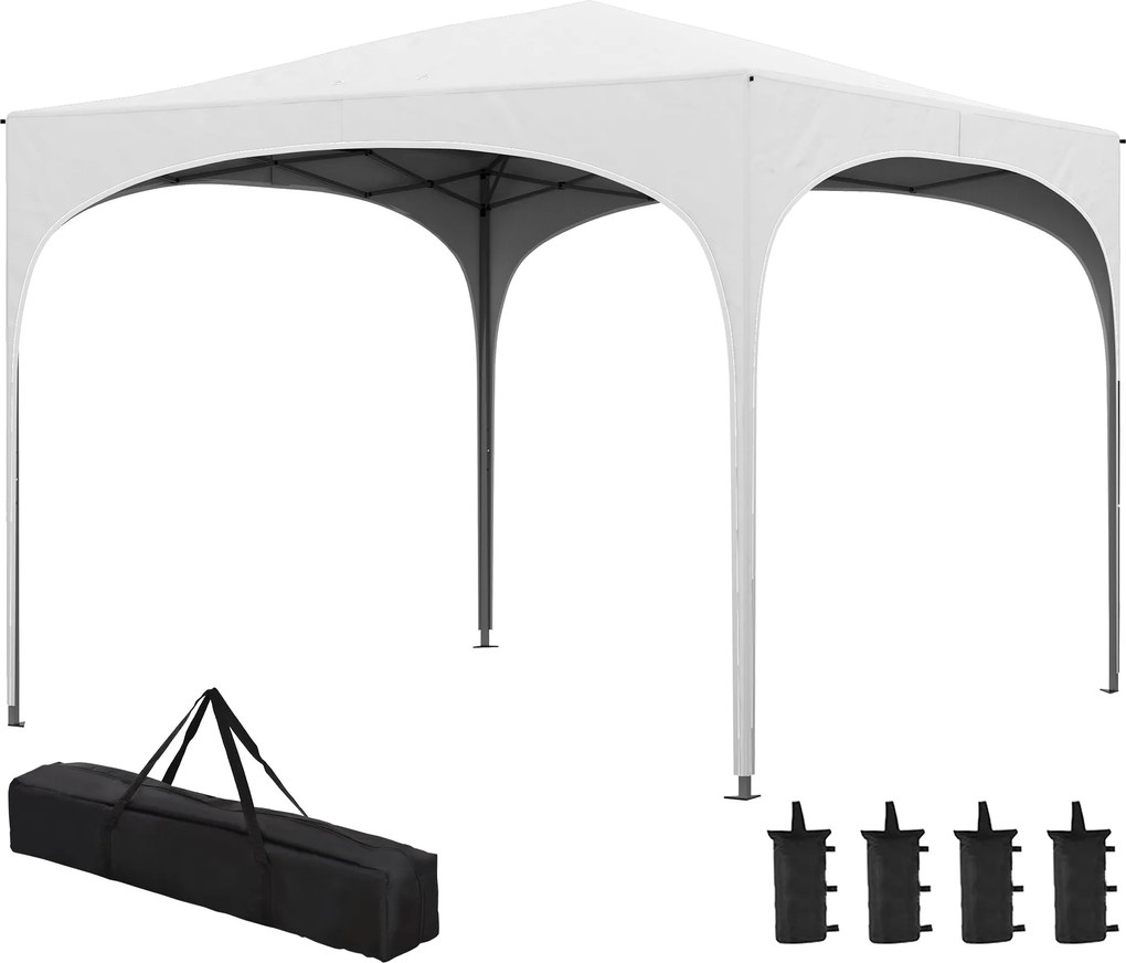 Outsunny 3x3m Összecsukható Napernyő Kerti Pavilon Állítható Magassággal Vízálló Anti-UV Hordtáskával és Homokzsákokkal Kültéri Terasz Fehér | Aosom