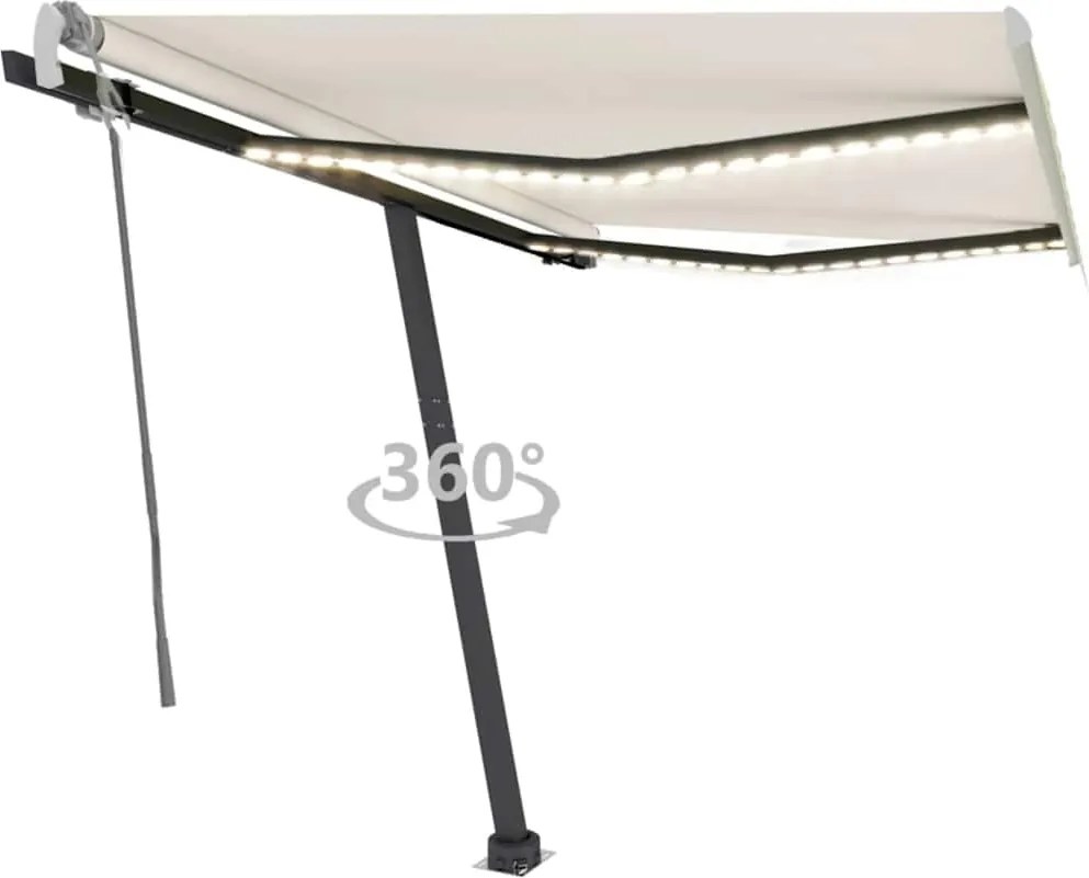 vidaXL krémszínű kézzel kihúzható LED-es napellenző 350 x 250 cm