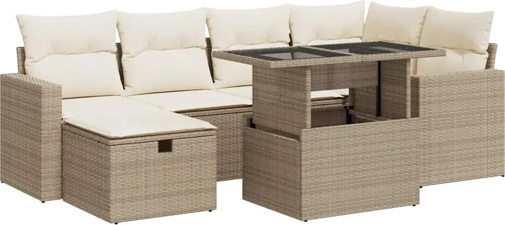 vidaXL 7 részes bézs polyrattan kerti ülőgarnitúra párnákkal
