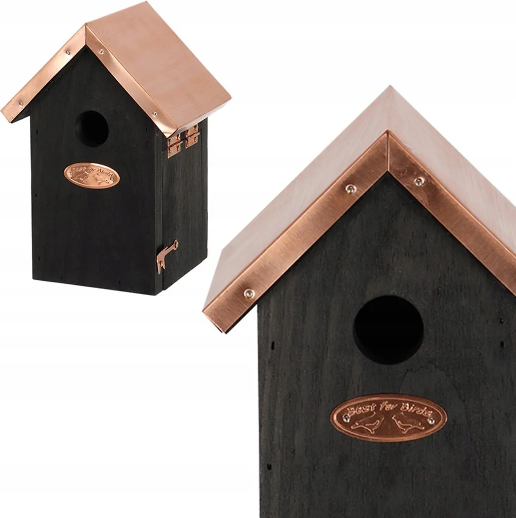 Madárház téli fekete réz tetővel Fészekláda 11x20cm