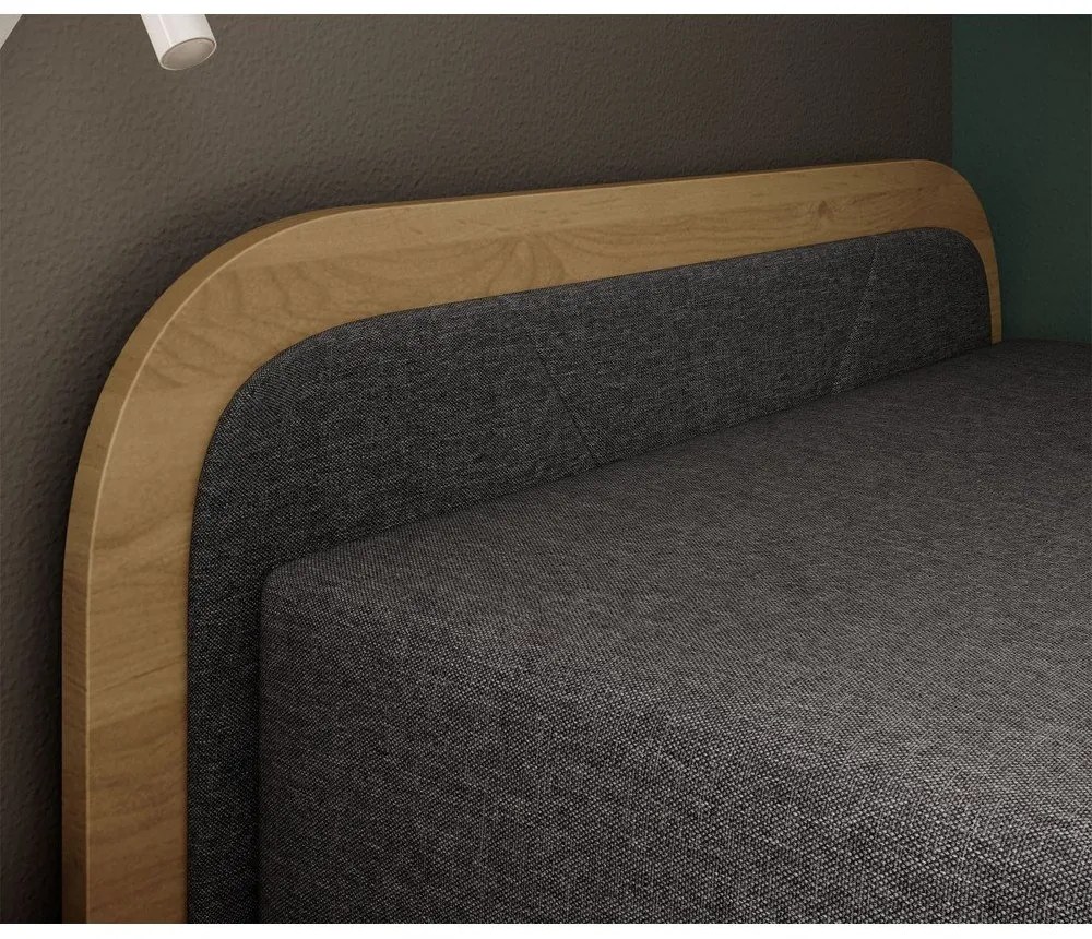 Okkersárga-sötétszürke kárpitozott-forgácslemez ágyneműtartós egyszemélyes ágy matraccal 80x190 cm Parys – ELTAP