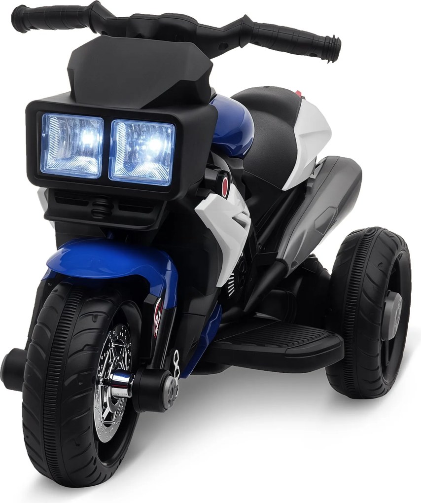HOMCOM Elektromos Motorkerékpár 3 Éves Kortól, 6V Akumulátoros Motor Fényekkel, Zenével, Széles Kerekekkel, 3 km/h Kék és Fekete | Aosom