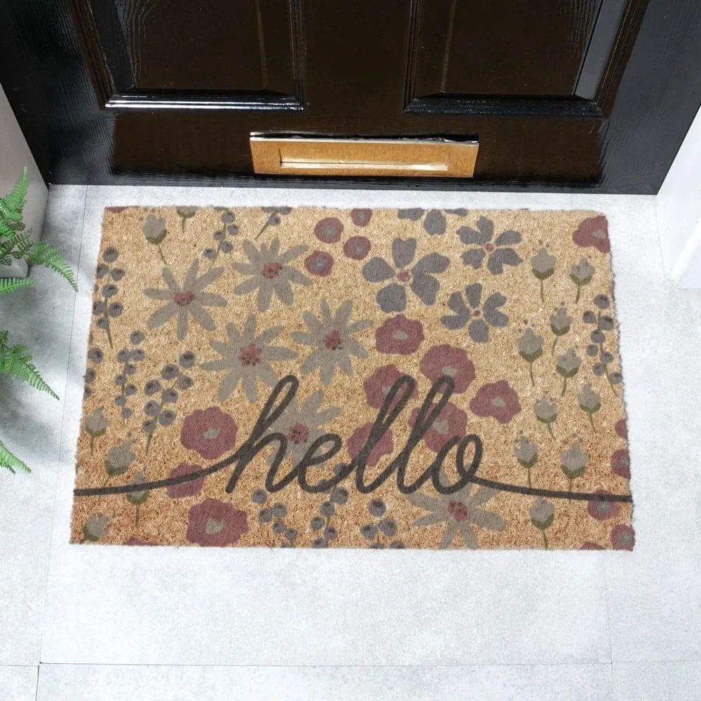 Kókuszrost lábtörlő 40x60 cm Hello Scribbly Floral – Artsy Doormats