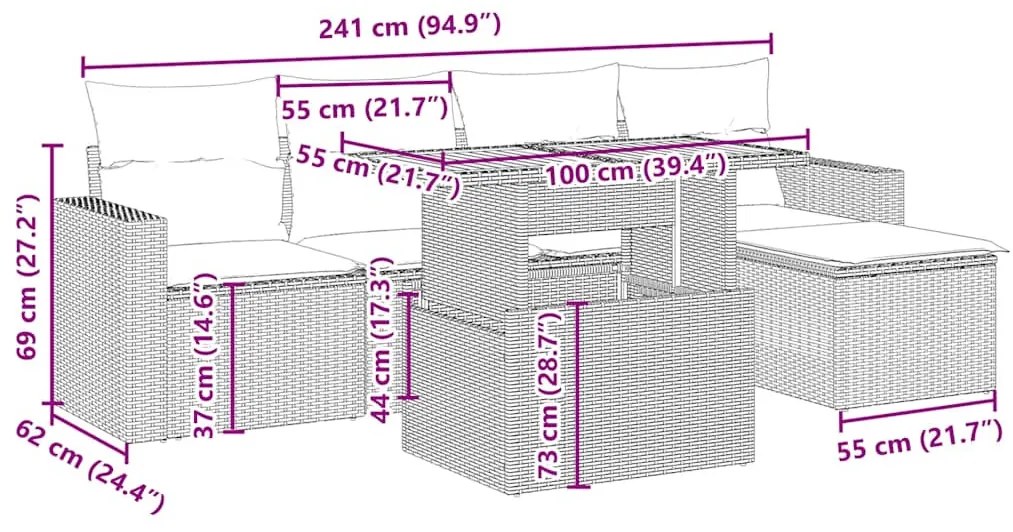 6 részes bézs polyrattan kerti ülőgarnitúra párnával