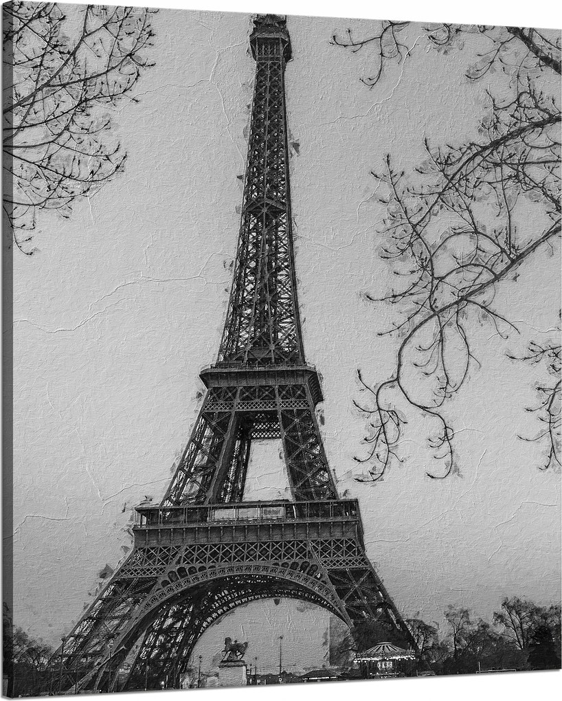 Vászonkép Fekete-fehér Eiffel-torony Franciaország Retro 80x100 cm