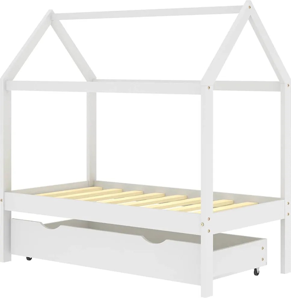 vidaXL fehér tömör fenyőfa gyerekágykeret fiókkal 70 x 140 cm