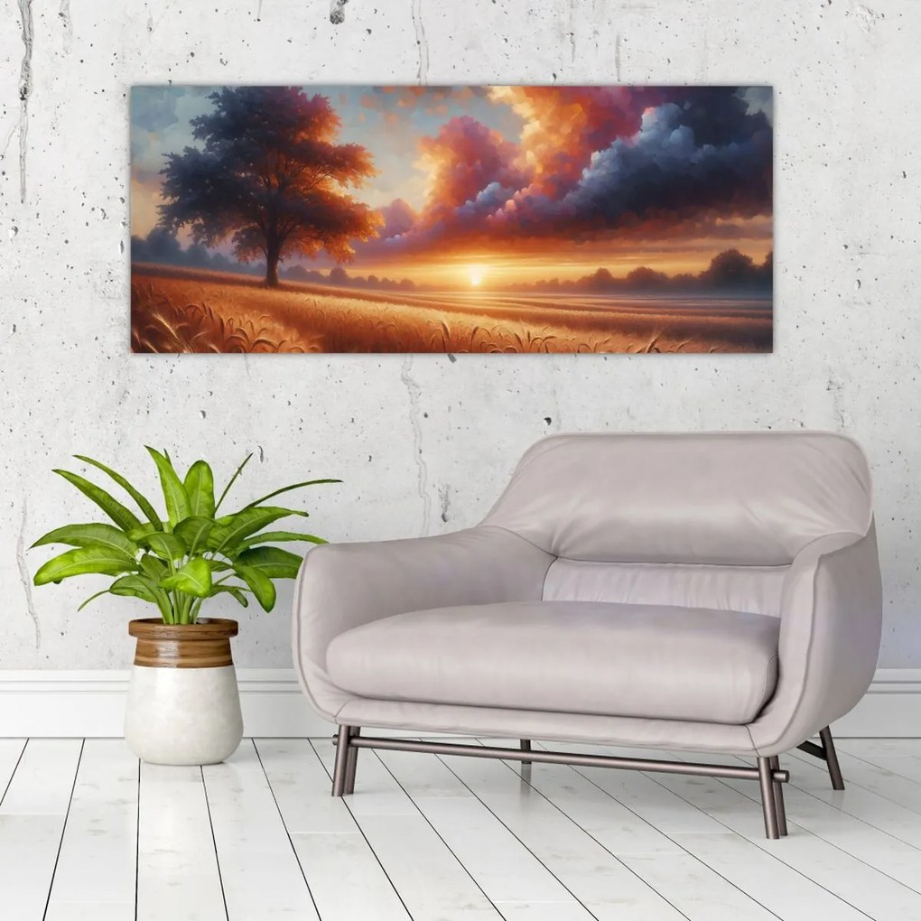 Kép – Naplemente a mezőn (120x50 cm)