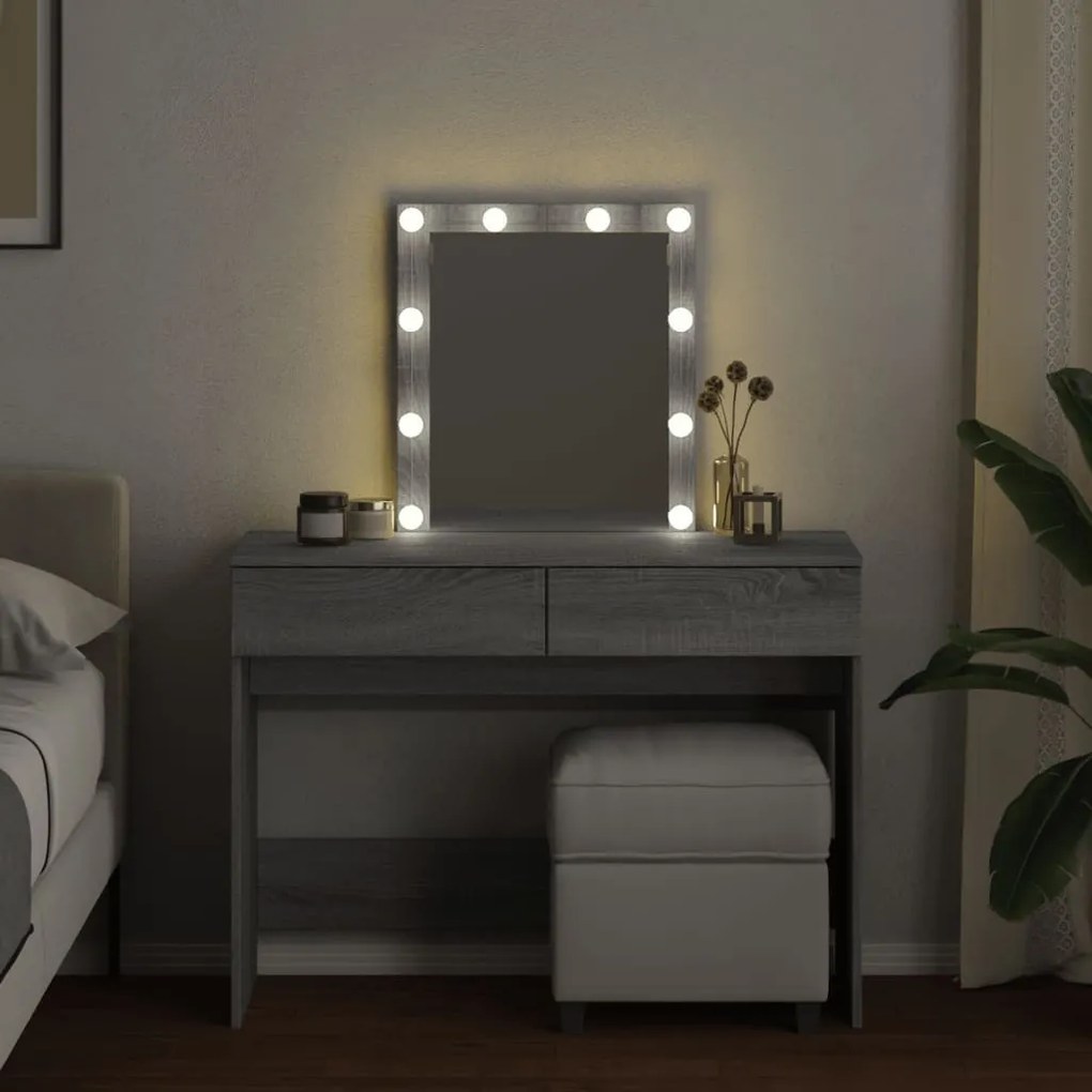 szürke sonoma színű fésülködőasztal LED-del 100 x 40 x 130 cm