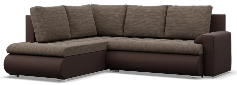 Tokio sarokkanapé, L alakú háttámlával, 2 ágyneműtartóval, fonott + műbőr, baloldali, barna