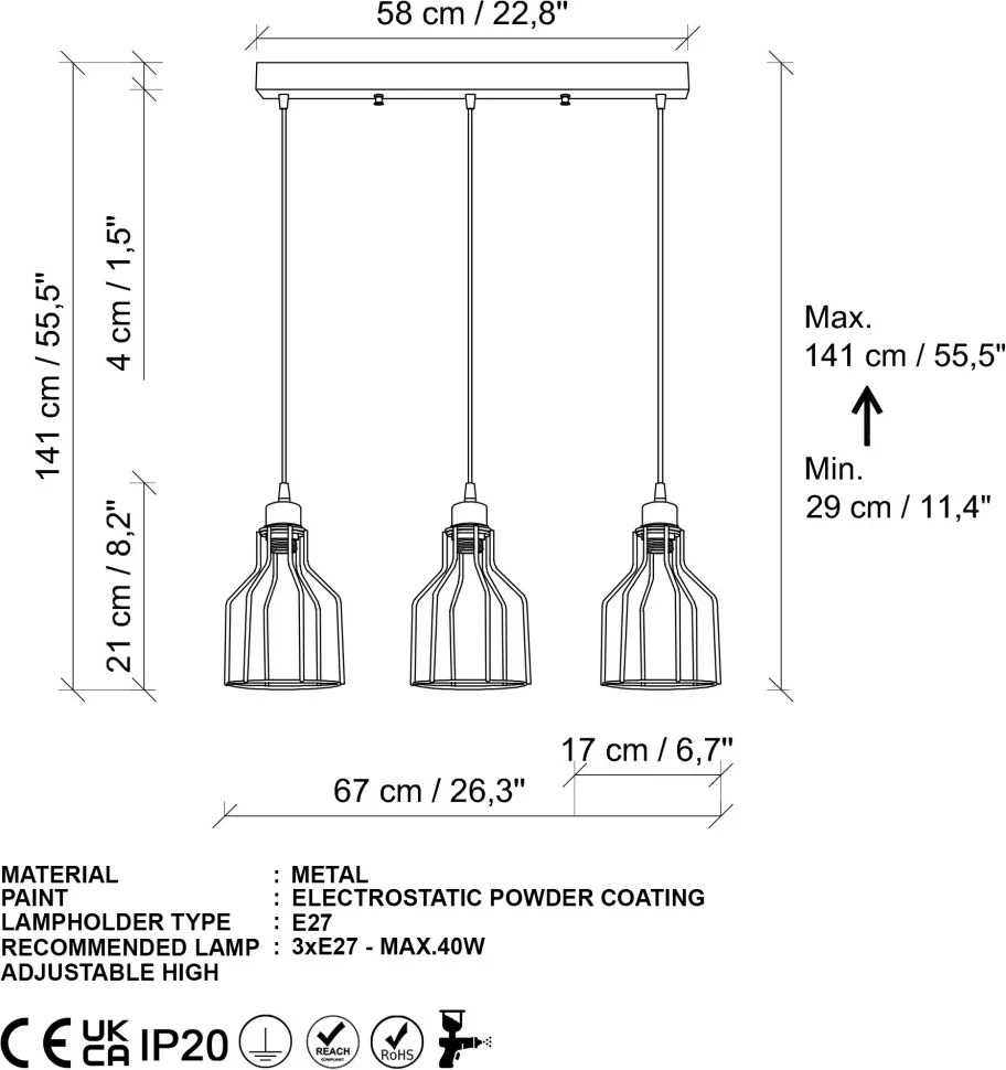 Fém függőlámpa, Ø17 cm – N-1094-1