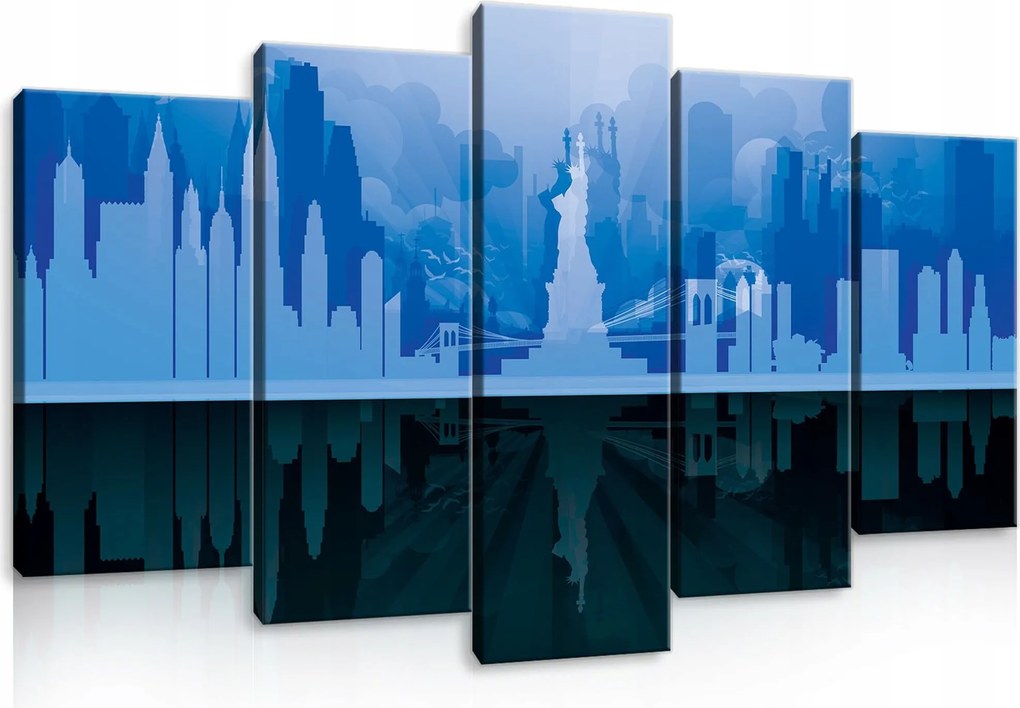 Vászonkép 100x60 New York Szabadság-szobor város panoráma éjszaka kék
