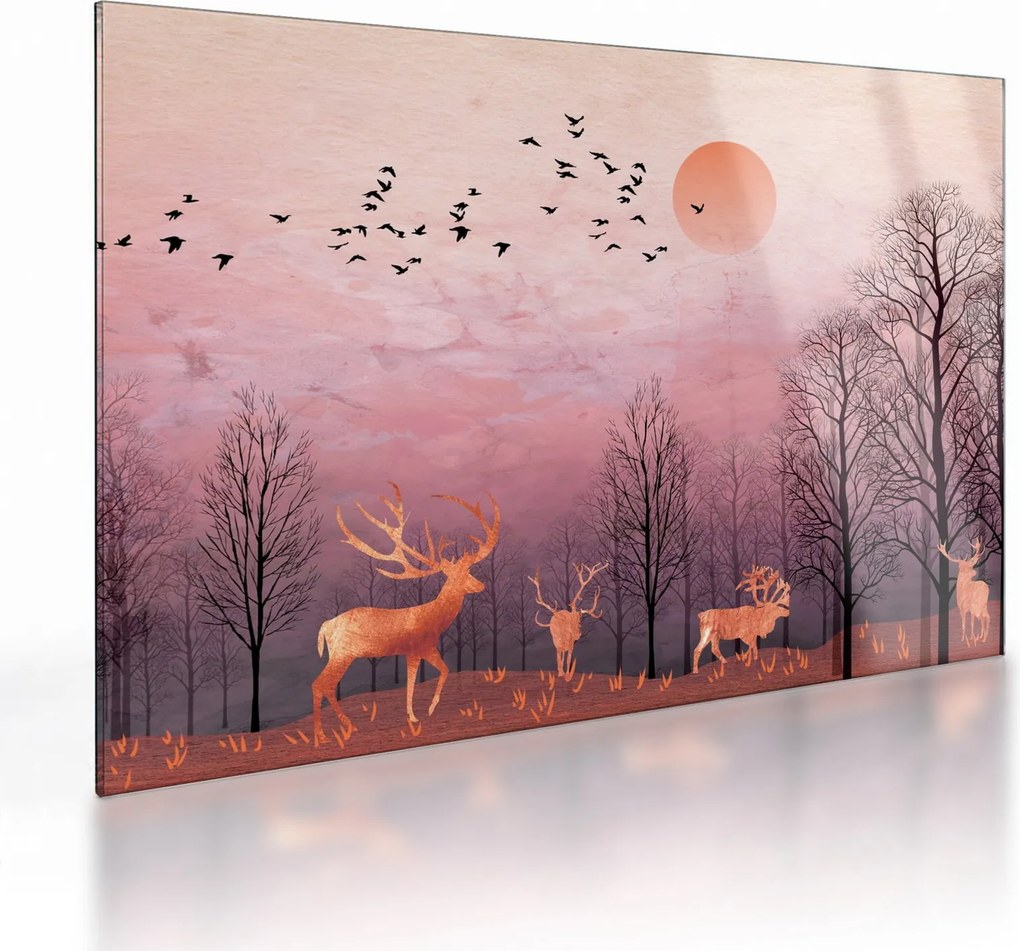 Kép - Szarvas a lenyugvó nap fényében (üvegen) (70x50 cm)