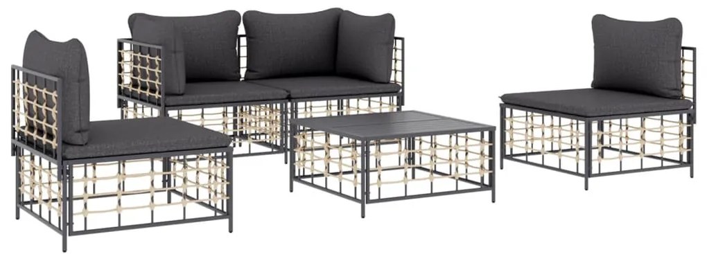 5 részes antracitszürke polyrattan kerti ülőgarnitúra párnákkal