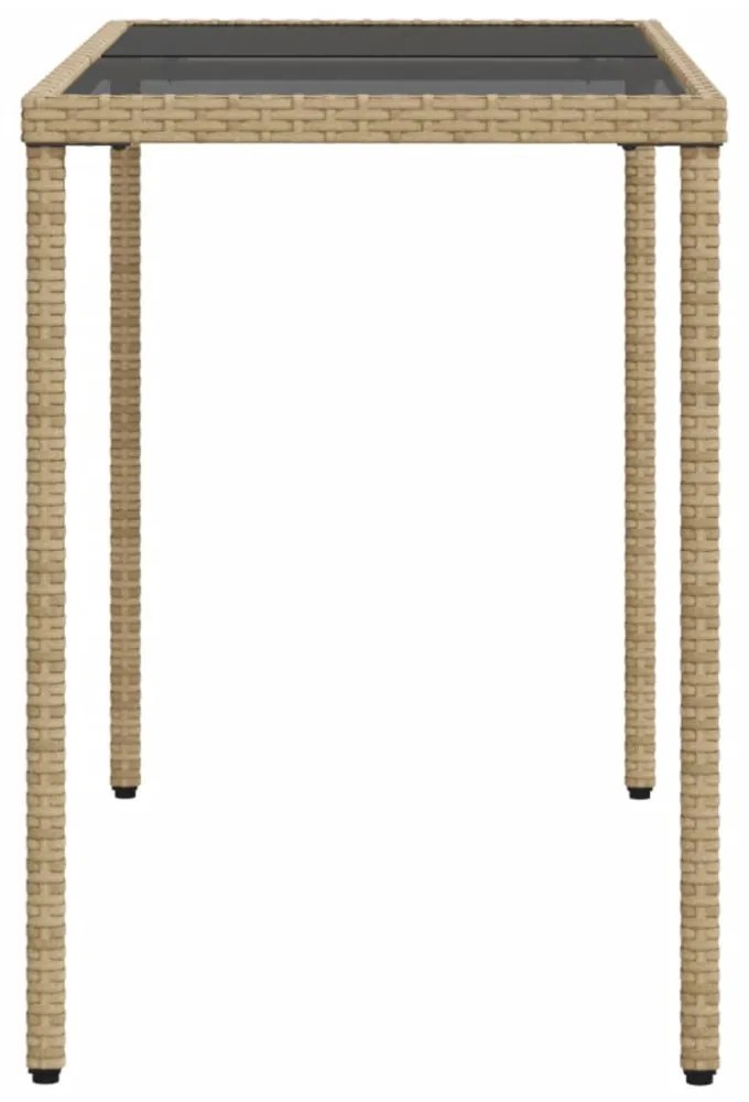 bézs polyrattan üveglapos kerti asztal 115x54x74 cm