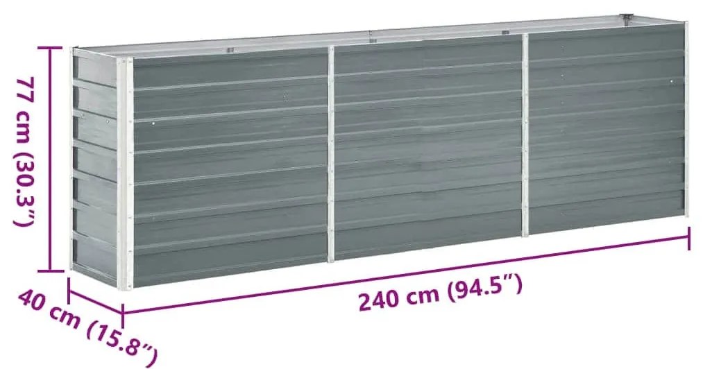 szürke horganyzott acél kerti magaságyás 240 x 40 x 77 cm