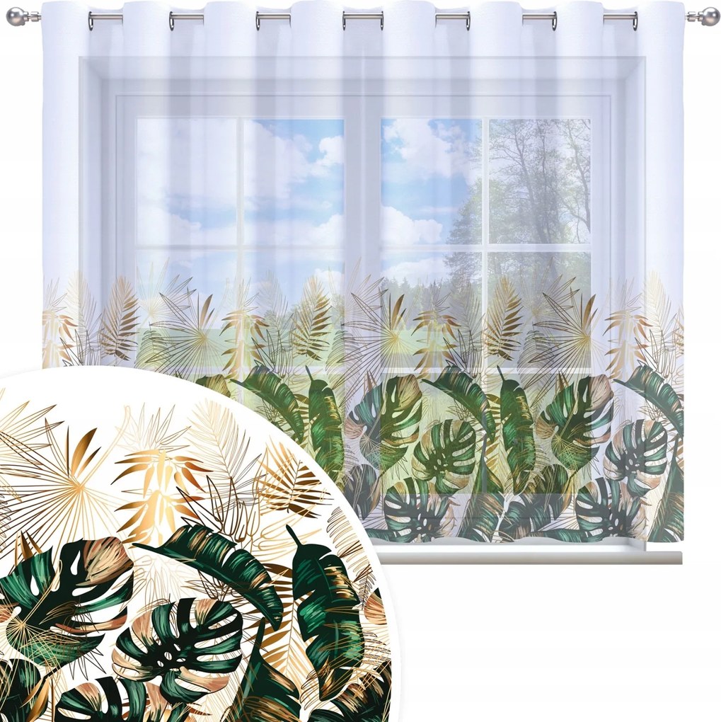 Függöny Kész 300x150 Fátyol Festett Levelek Mintás 050