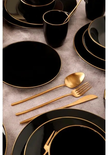 30 részes fekete–arany kőkerámia étkészlet