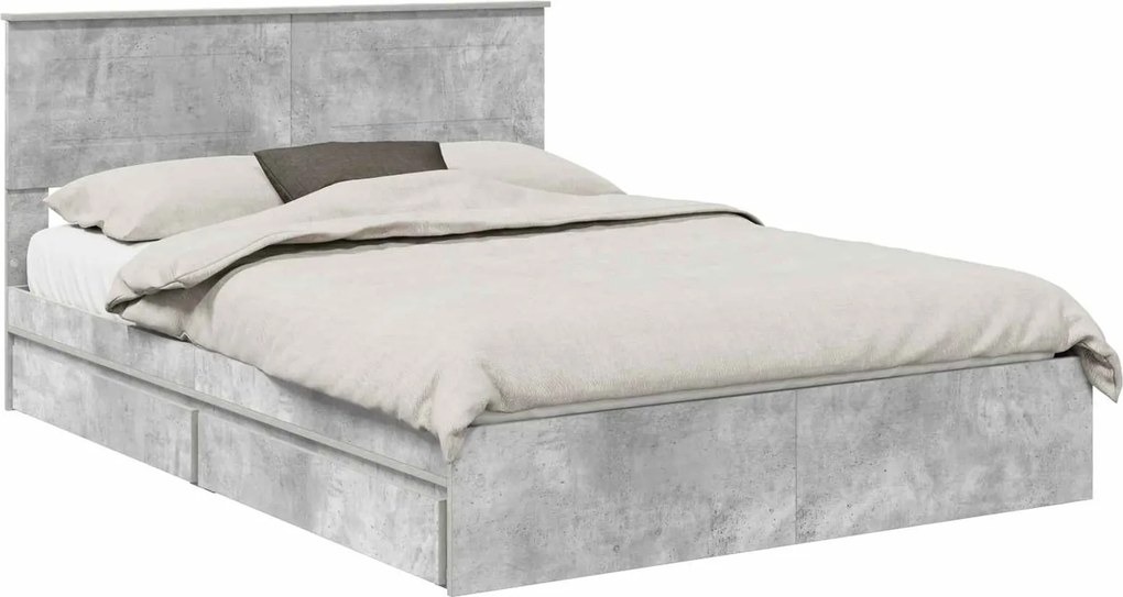 vidaXL Tárolós Ágy fejtámlával Beton Szürke 150 x 200 cm Faanyag