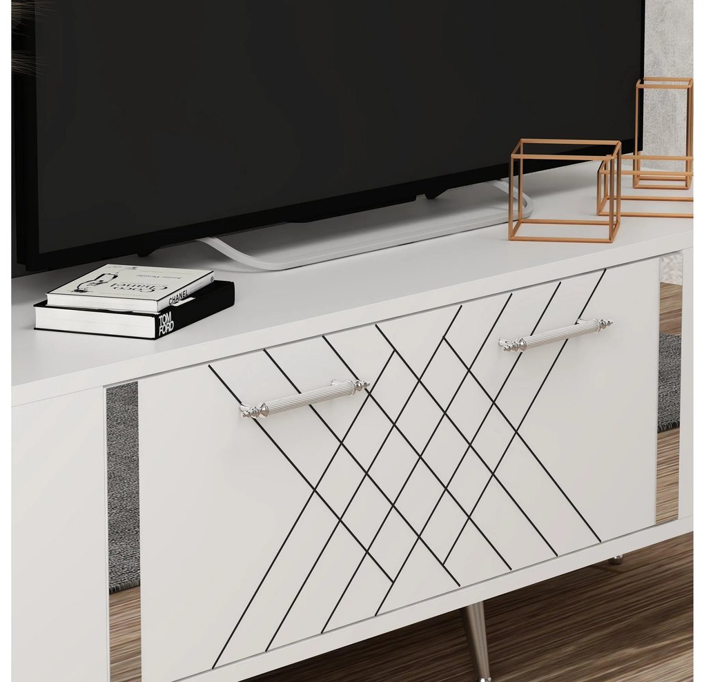 TV asztal/szekrény Tunini (fehér + ezüst) . Akció -20%. 1095249