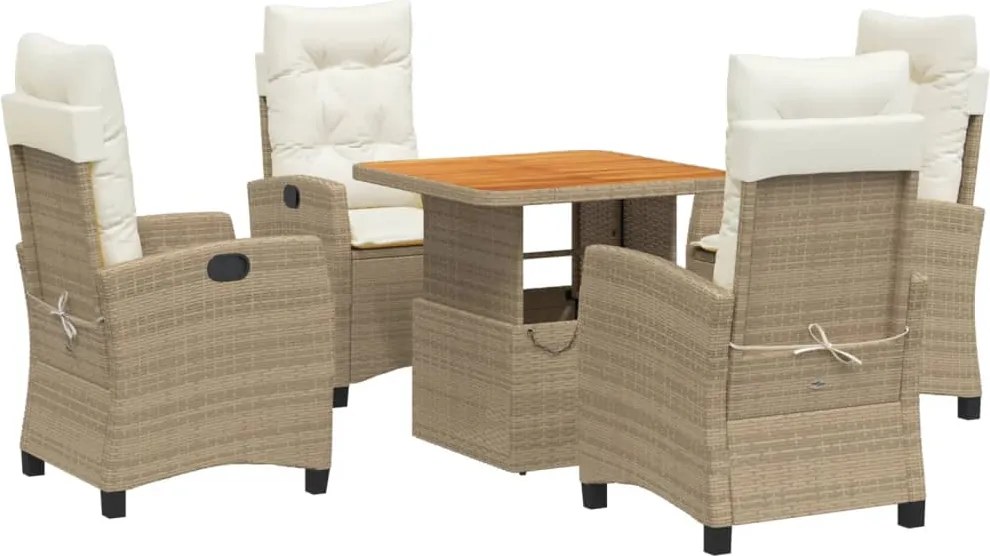 vidaXL 5 részes bézs polyrattan kerti étkezőgarnitúra párnákkal