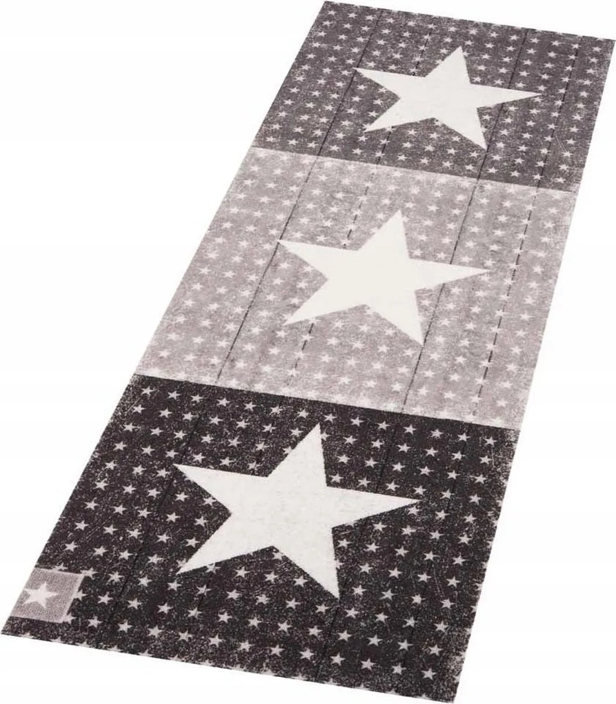 Szürke-fekete konyhai szőnyeg,csúszásgátló szőnyeg csillagokkal 45x140cm