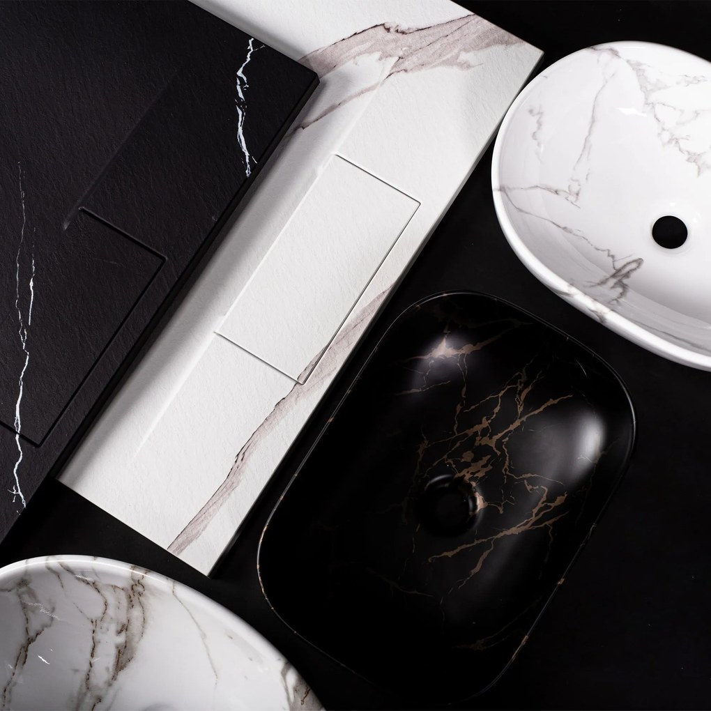készlet Pultos mosdó Sofia marble black + Fürdőszobai csaptelep Lungo gold + Dugó gold