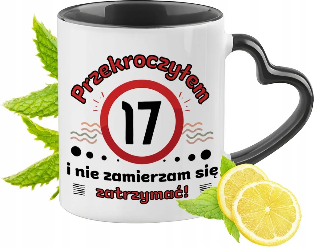 Születésnapra 17 17-es Fekete Bögre Szív Alakú Füllel Ajándék