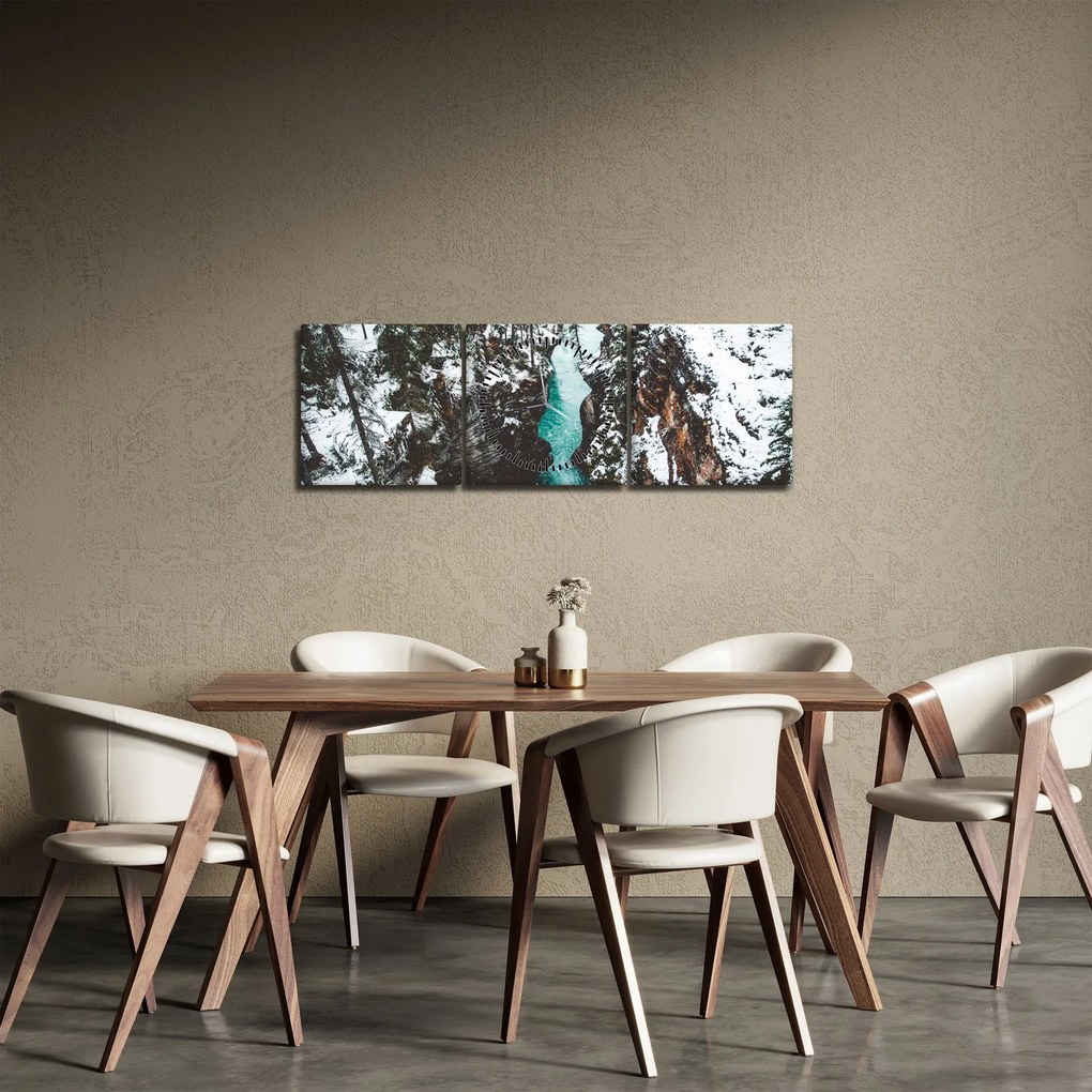 Kép - hegyi folyó télen (órával) (90x30 cm)