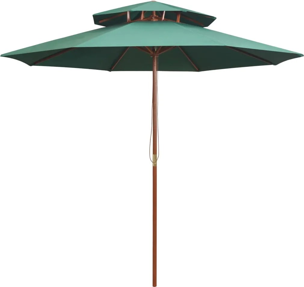 vidaXL zöld dupla tetős napernyő fa rúddal 270 x 270 cm