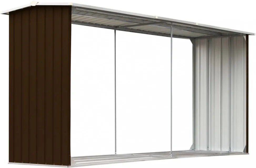 barna horganyzott acél kerti tűzifatároló 330 x 92 x 153 cm